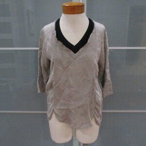 Diesel Black Gold Split Front 1/4 Sleeve V-Neck Blouse